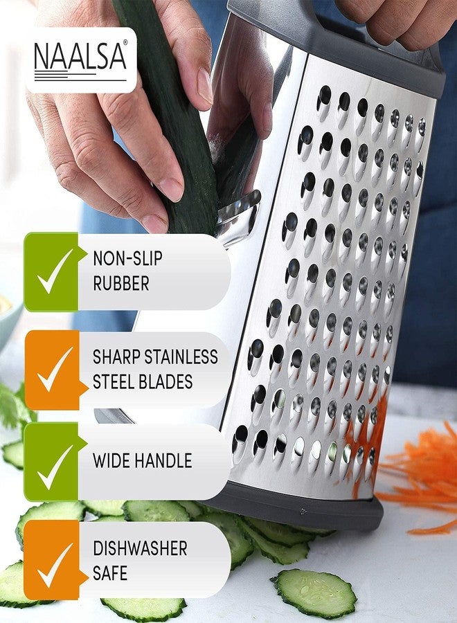 NAALSA - Turkey 4 Side Stainless Steel Professional Multi Purpose Grater Steel Handle Vegetable Chopper Slicer Kitchen Cutter, Shredder for Cheese & Vegetables 9 inch - Image 4